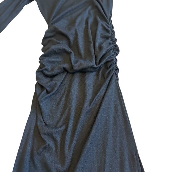 Michael Stars Black One Shoulder Dress Long Sleeve Ruched Stretch Size Large - Picture 3 of 13